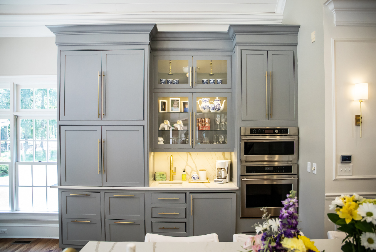 Custom cabinet makers in milwaukee, a photo of grey final product cabinets.