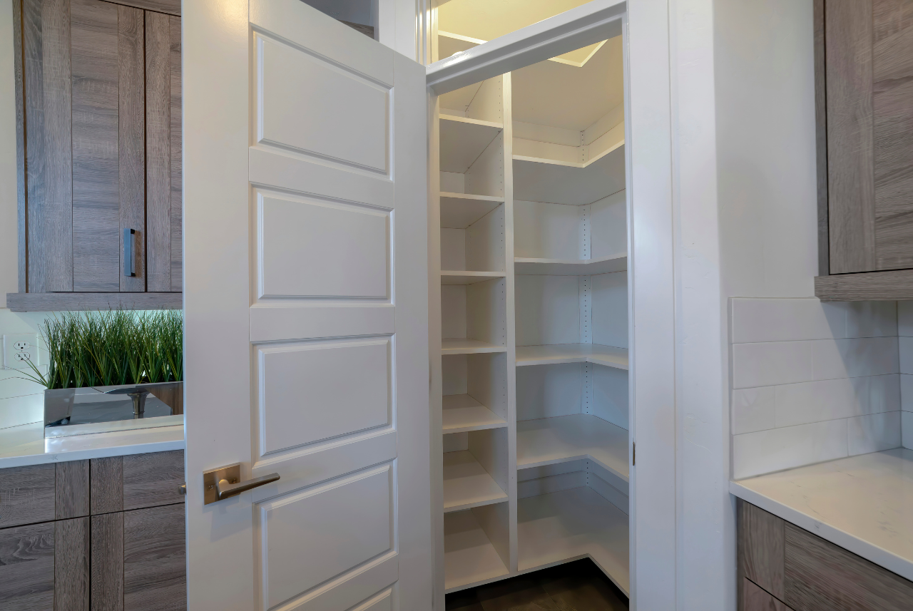 Corner Pantry Cabinet Ideas with ample shelving for storage.